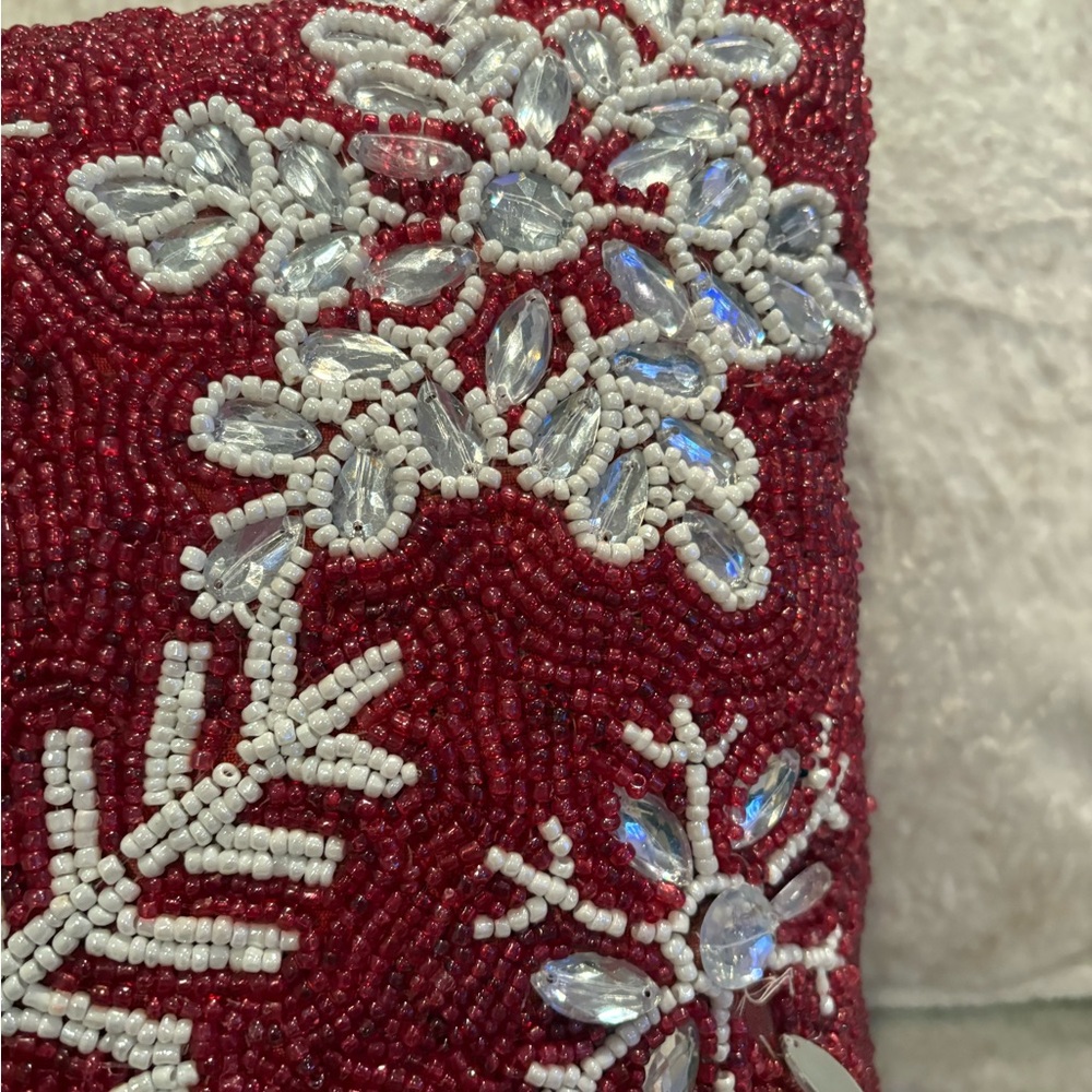 Two Festive Holiday beaded Pillows Snowflake and Tree Designs - Picture 9 of 11